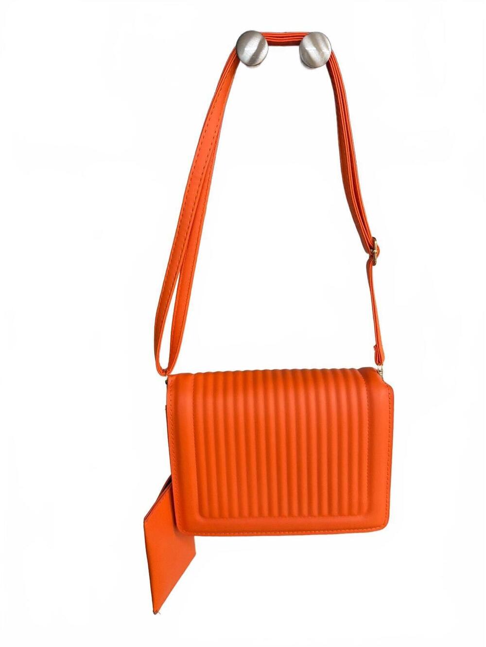 Orange Quilted Crossbody Bag with Adjustable Strap and Coin Purse